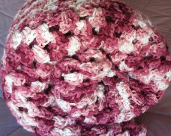 Pink Rose Hand Crocheted Afghan 50" x 70" White Pink Rose Raspberry Variegated Blanket, Gift for Her, Girl or Teen, Guest Room Decor Throw