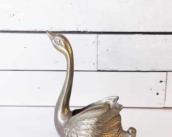 Vintage brass swan planter | bird planter