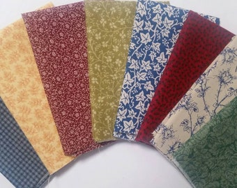 8 Assorted Calico Cotton Fabric Scraps, Fat Sixteenths, Stash Builder, Quilting, Sewing, Crafting, Junk Journal, Planners
