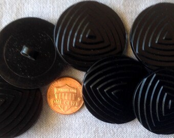 Lot of 6 Shiny Tiered Large Black Plastic Shank Coat Buttons 1 3/8" 35mm # 7592