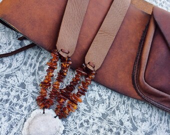 Rustic Moose Leather - Amber - Deer Antler Burr - Necklace by Stacy Leigh