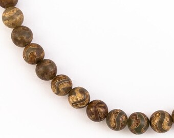 8mm Grey Wavy Line Tibetan Agate Round Bead (23 Pcs)