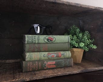 Vintage Shabby Book Bundle, Green and Orange Book Books, 1906-1917