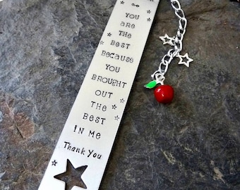 Teacher gift, Teacher bookmark, Teacher appreciation,personalized bookmark, hand stamped, end of year gift, inspirational quote bookmark,
