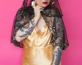 RESERVED 1930s Hooded Capelet / 30s Sequin Bolero / French Cape