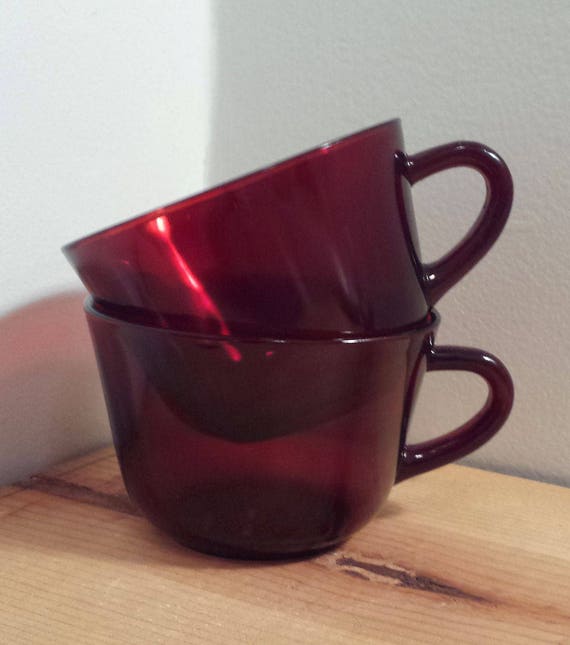2 Anchor Hocking Royal Ruby Red Glass Coffee Cups Teacups