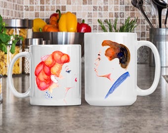 Lucy and Ricky Ricardo Mug, I Love Lucy Mug, Watercolor Lucille Ball and Desi Arnaz Coffee Mug Gift, Birthday Anniversary Housewarming Gift