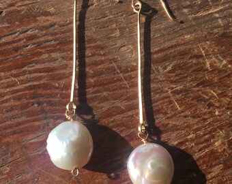 Coin Pearl and 14kt Goldfill Earrings