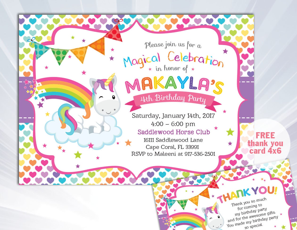 rainbow unicorn invitation unicorn birthday invitation