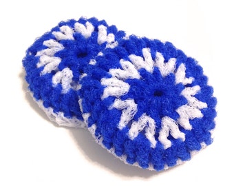 Royal Blue And White Striped Crocheted Nylon Netting Dish Scrubbies-Royal Blue Centers-Pair