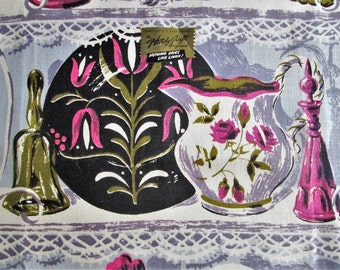 Vintage Towel Mid Century Kitchen Linens Purple Grey Gray Hardy Craft Tea Towel Dish Towel Dish Cloth Vintage Linens