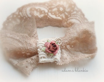 Adesyn - Cream Ivory Beige Lace Headband - Vintage Style - Rust Flower Rosebud - Girls Newborns Baby Infant Adults