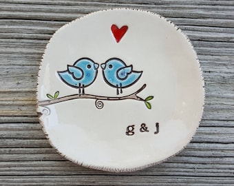 Lovebirds ring dish, engagement, wedding, anniversary, married, jewelry dish, wedding ring holder, bridal keepsake,