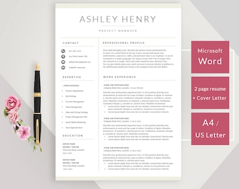 Creative resume template for Word - Instant download CV template - Design with cover letter, icons and multiple pages - easy edit