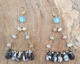 Chalcedony Earrings | Obsidian Earrings | Mystic Citrine Earrings | Chandelier Earrings | 24K Gold Vermeil | Gemstone Earrings