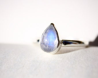 Blue Moon - Moonstone Teardrop Sterling Silver Ring
