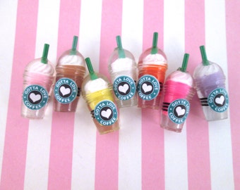 Miniature Coffee Cup Cabochons, Multicolor Frappuccino Cabochons, Iced Coffee Cups