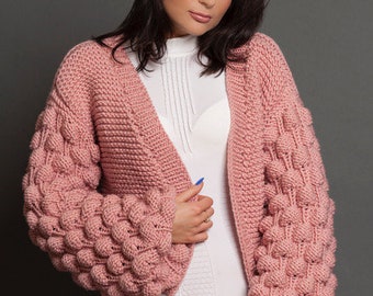 Handgemachte Pullover Strickjacke Strick Damen Strickwaren Rosa