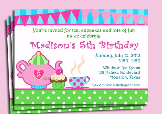 tea party invitation printable or printed with free shipping girls tea party invitations
