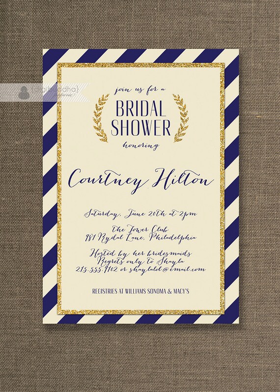 Navy & Gold Bridal Shower Invitation Gold Glitter Ivory