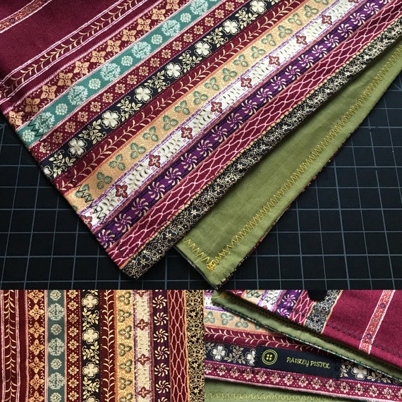 READY TO SHIP-Bohemian Textile Bandana-Metallic Gold Accents-Rust/Burgundy/Olive-Unisex Scarf-Snapback Snowboard/Ski Bandana