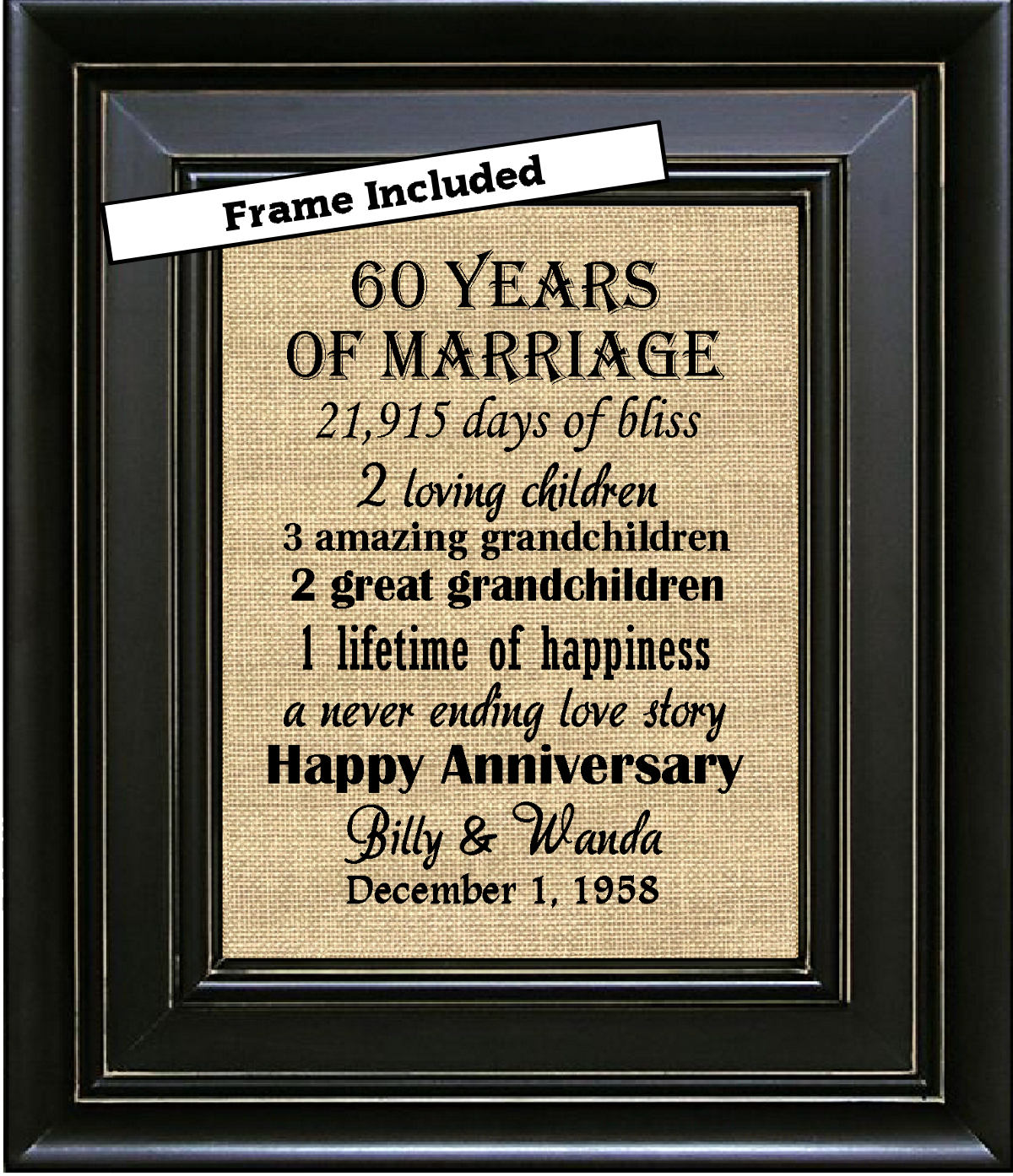 FRAMED 60th Wedding Anniversary 60th Anniversary Gifts 60th