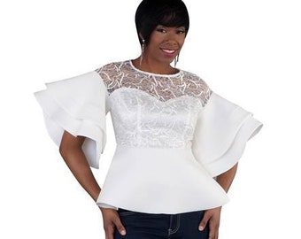 Lace top with bell shaped sleeve