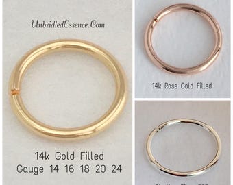 14 16 18 20 Gauge Conch Piercing Hoop Earring Orbit 14k Rose Gold Daith Septum Nose Ring Helix Lobes Rook Tragus Cartilage 9 10 11 12 15 mm