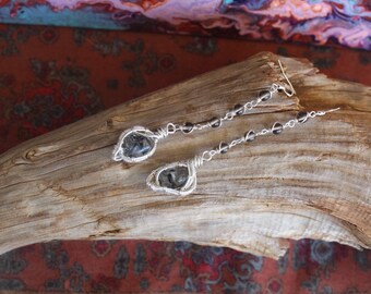 Sterling Silver Earrings with Smoky Quartz & Tourmalinated Quartz