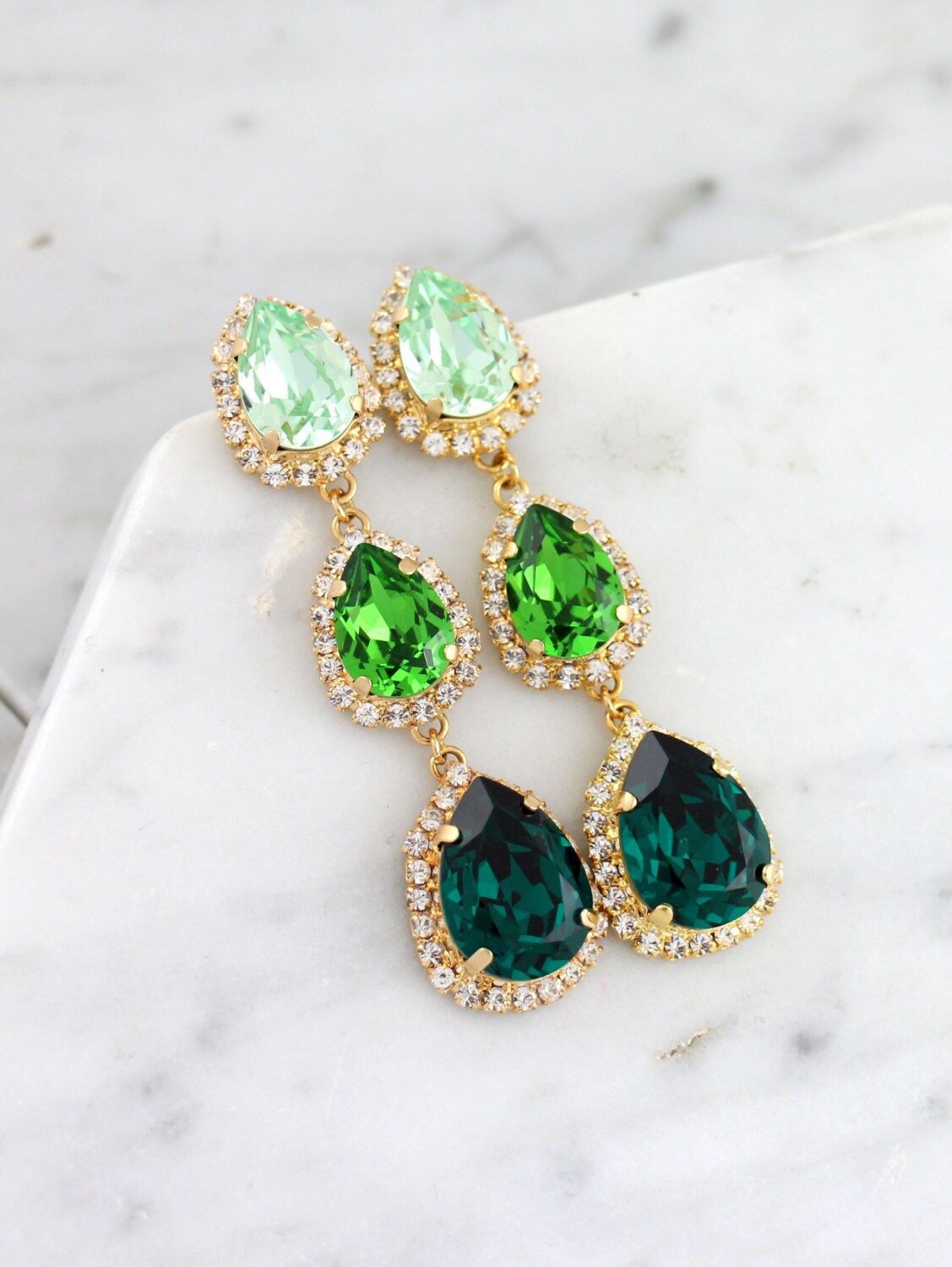 Emerald Chandelier Green Earrings Zoom