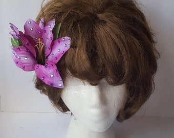 Purple Tiki Pinup Rhinestone Hair Flower