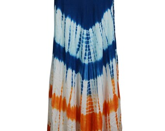 Blue/Orange Tie Dye Cover-Up Tank Dress Sleeveless Fit Flare Rayon Boho Chic Beach Wear Summer Fashion Comfy Dresses