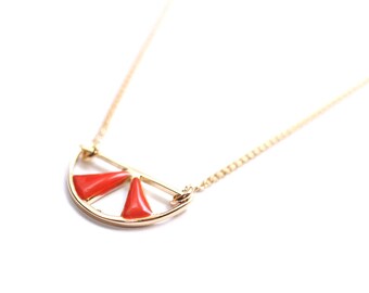 Gold plated enamel poppy MOON necklace
