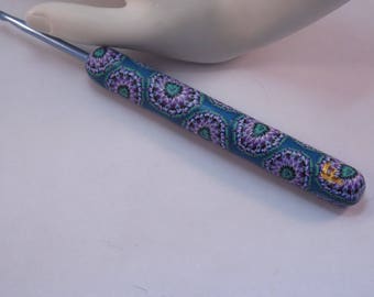 Ergonomic Polymer Clay Covered Crochet Hook Handcrafted Kaleidoscope Boye F 3.75mm