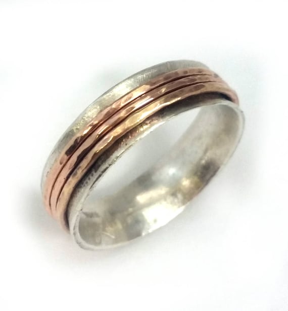 Thin spinner ring three gold spinners rotating ring spring