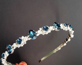 Wedding crystal crown Blue crystal headband Bridal crown Bridal crystal crown Bridal tiara Wedding Tiara Blue crown Blue rhinestone headband