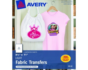 Avery T-shirt Transfers for Inkjet Printers 8.5 x 11 Inches for use with White or Light Colored Fabric 6 Sheets US SELLER with Fast Shipping