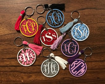 FREE SHIPPING - Monogram keychain with tassel