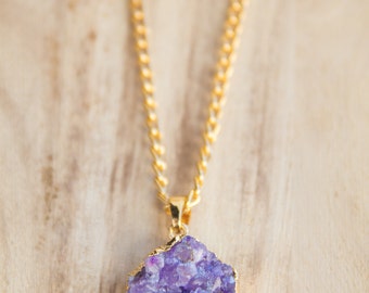 Purple agate druzy necklace