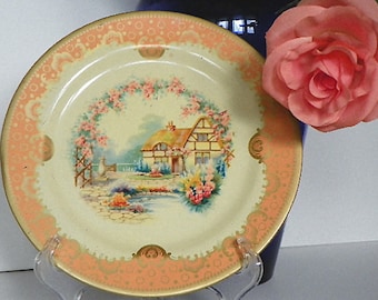 Very Old English Cottage Tin Plate by Baret Ware of England