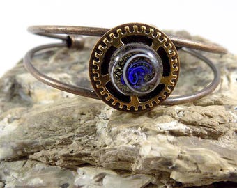 Fused Glass Bracelet, Dichroic Cuff Bracelet, Copper, Brass, Bronze