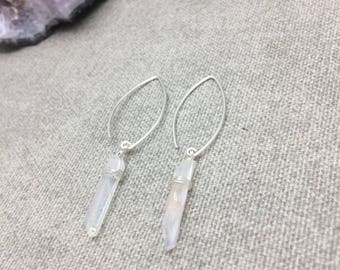 Angel Aura Quartz Crystal Point Earrings, Clear Quartz Earrings
