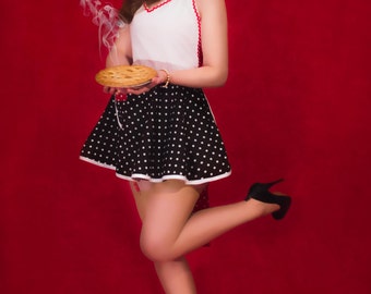 Sweetheart Retro Apron Black and White Red and White Polka Dots Circular Flirty Skirt