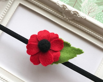 Red Poppy Felt Headband, Poppy Hair Clips, Poppy Hair Accessories, Lapel Flower, ANZAC Poppy Flower Brooch, Remembrance Day, Veterans Day