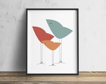 Three Little Birds - DOWNLOADABLE Instant Download Print - Original Illustration Fine Art Quality Print 4 DOLLAR Printable Print it Yourself