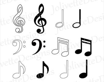 Music Notes, Note, Treble Clef, Bass, Quarter, Eighth, Half, Clip Art, Clipart, Design, Svg File, Png, Eps, Dxf, Pdf, Silhouette, Cricut,