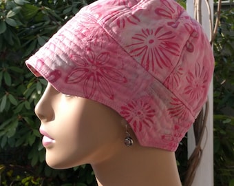 Chemo Hat Handmade in USA Cancer Hat Alopecia Hat for Hair Loss Pink Batik LARGE