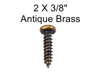 100 Pack - 2 X 3/8 Antique Brass Round Head Steel Screws- Phillips-Hinge Screws-Wood Screws