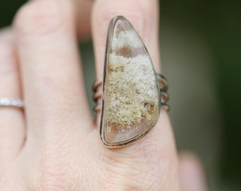 Large Abstract Plume Agate Sterling Silver Statement Ring Size 8
