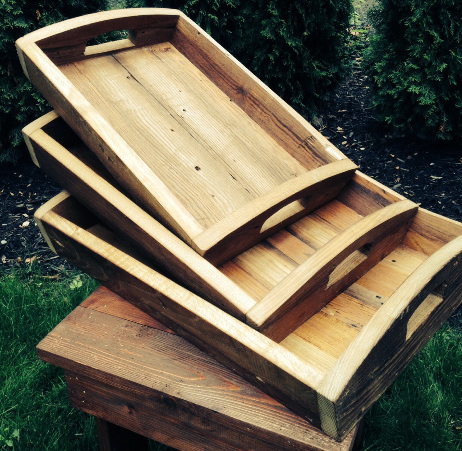 Reclaimed wood serving tray for the kitchen patio parties